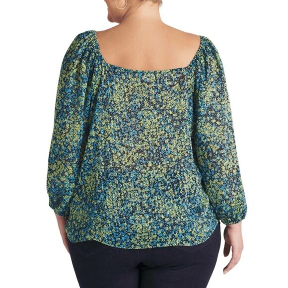 NWT Steve Madden Stevie Top 2X Blue Green Floral Blouse Crinkle Sheer Fairycore - Picture 2 of 16